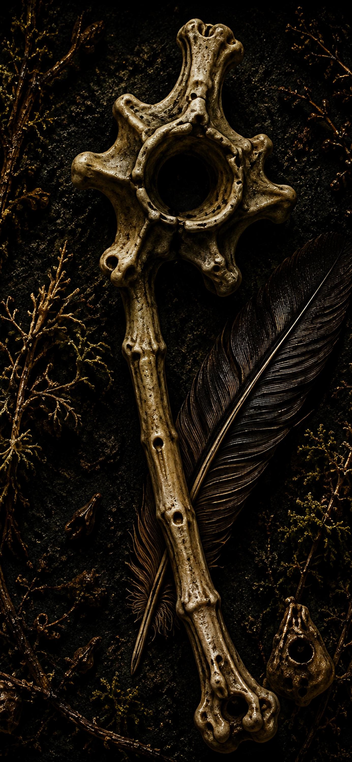The Bone Garden Phone Wallpaper, Dark Goblincore Lock Screen | Moss And Bones Digital Art | iPhone And Android Set