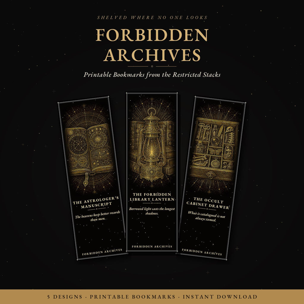 Forbidden Archives Printable Bookmarks | Dark Academia Gothic Bookmark Set | Digital Download Print & Cut