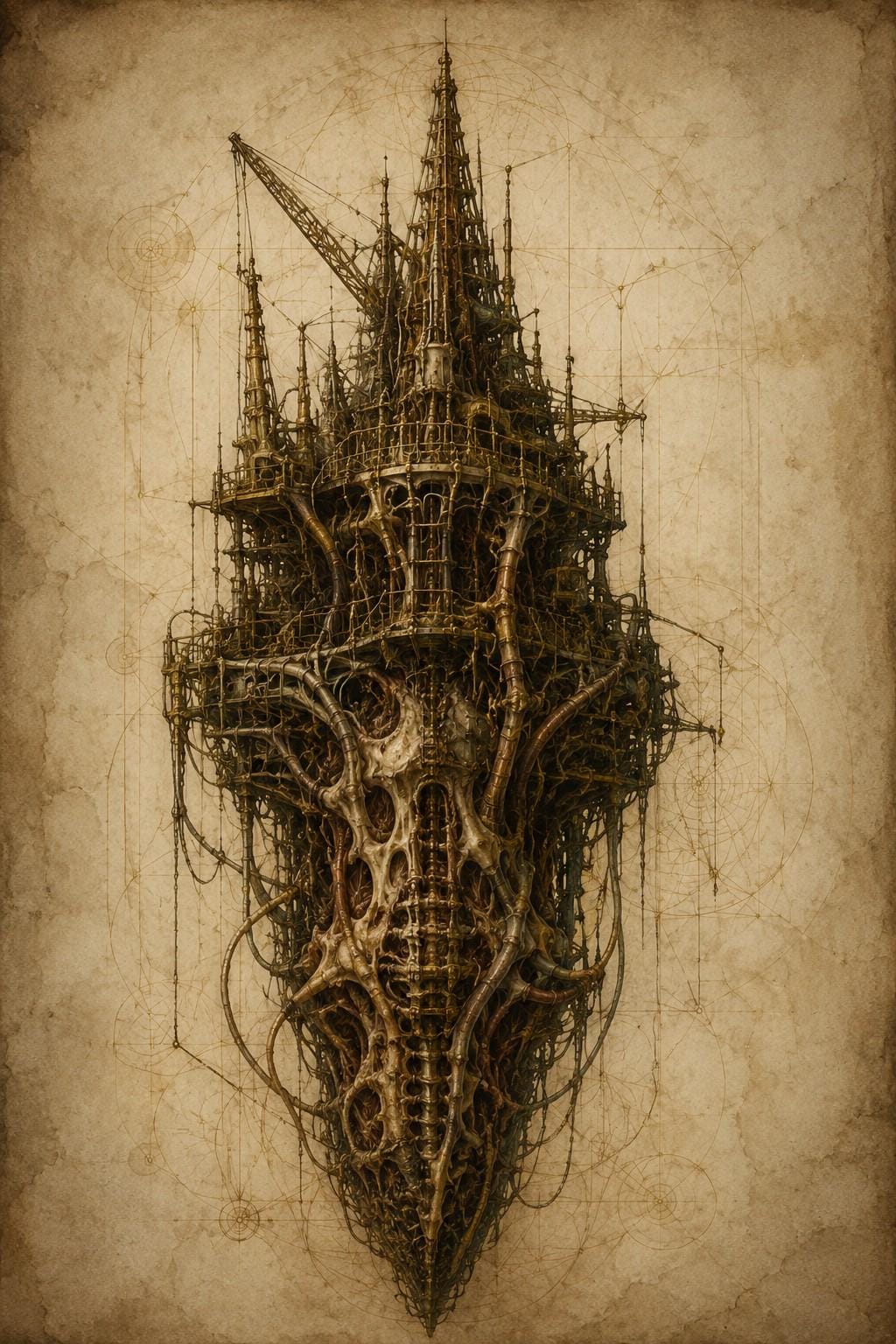 Spires, Biomechanical Phone Wallpaper | Dark Academia Lock Screen | Gothic Sci-Fi Digital Art | Instant Download