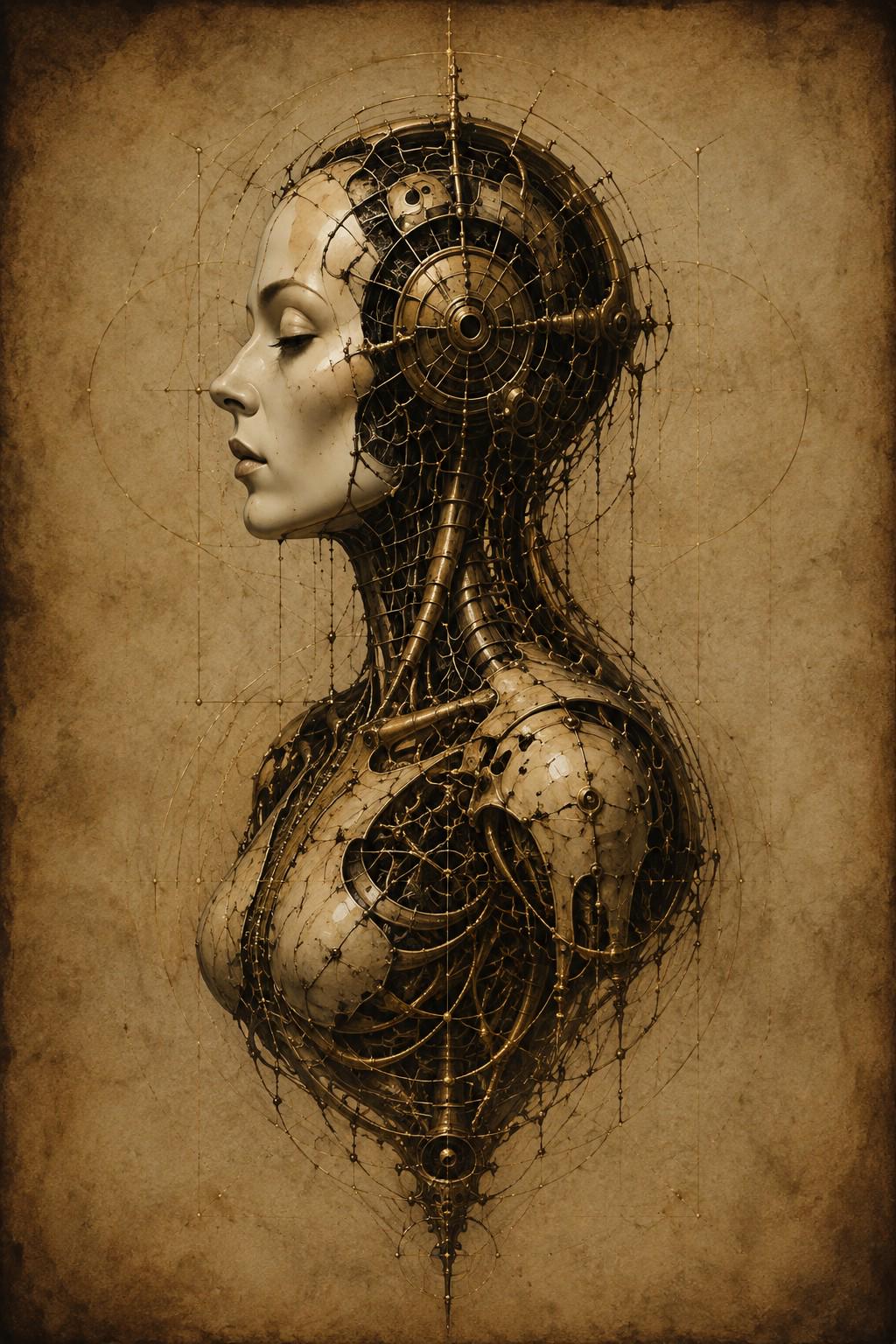 Cyborg Woman Profile VI, Biomechanical Surreal Phone Wallpaper | Brass Bone Machinery | iPhone Lock Screen, Digital Download