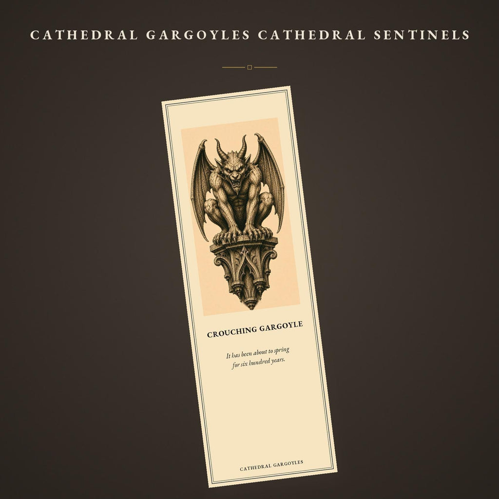 Cathedral Gargoyles Bookmark, Dark Academia Sentinels | Gothic Stone Creature Art | Handmade Page Marker, Literary Gift