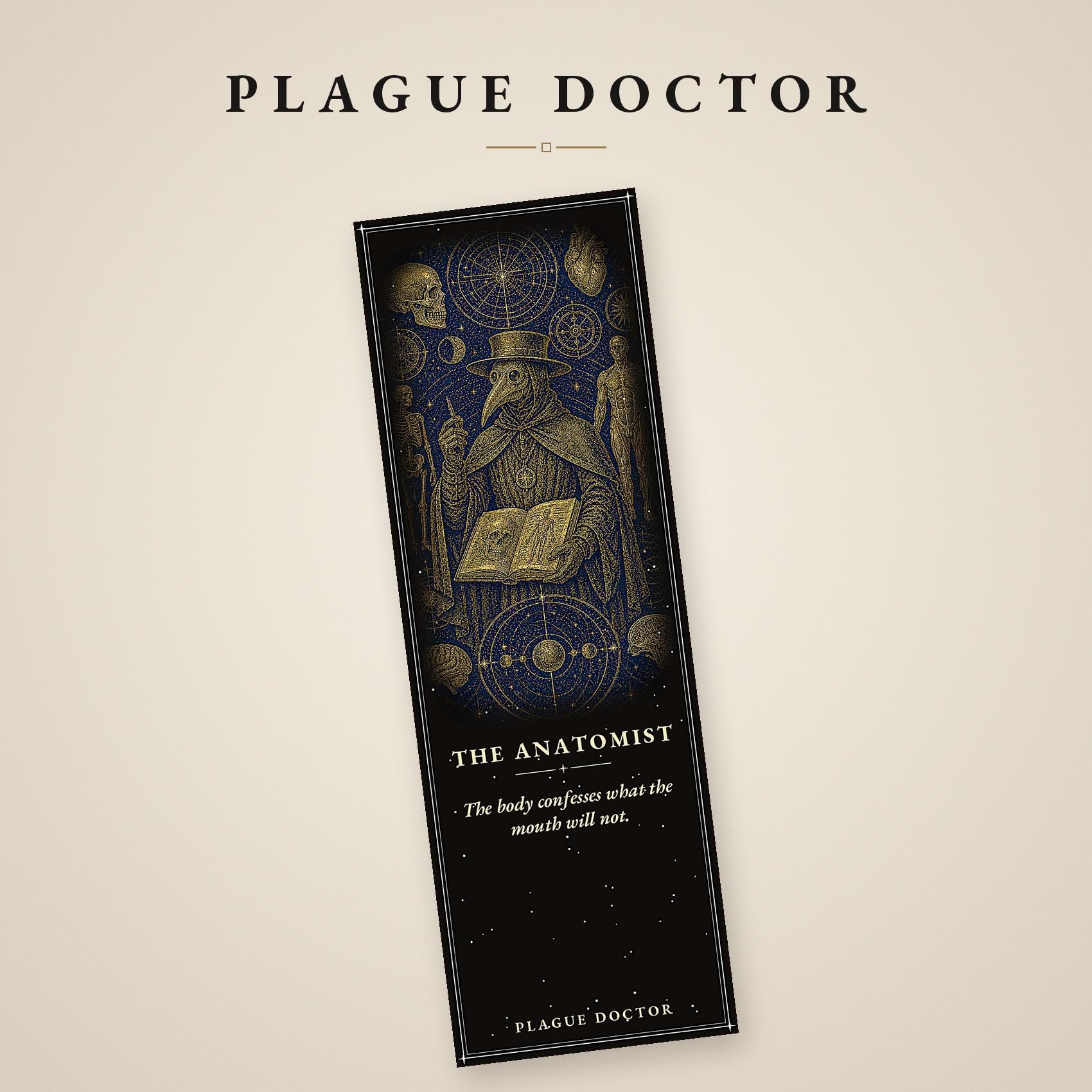 Plague Doctor Printable Bookmarks, Dark Academia Gothic | Gold On Black | Occult Reader Gift | Digital Download