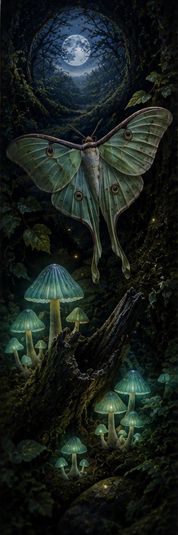 Moonlit Forest Bookmarks | Luna Moths & Woodland Animals | Goblincore Dark Academia Nature Art | Printable Gift Set