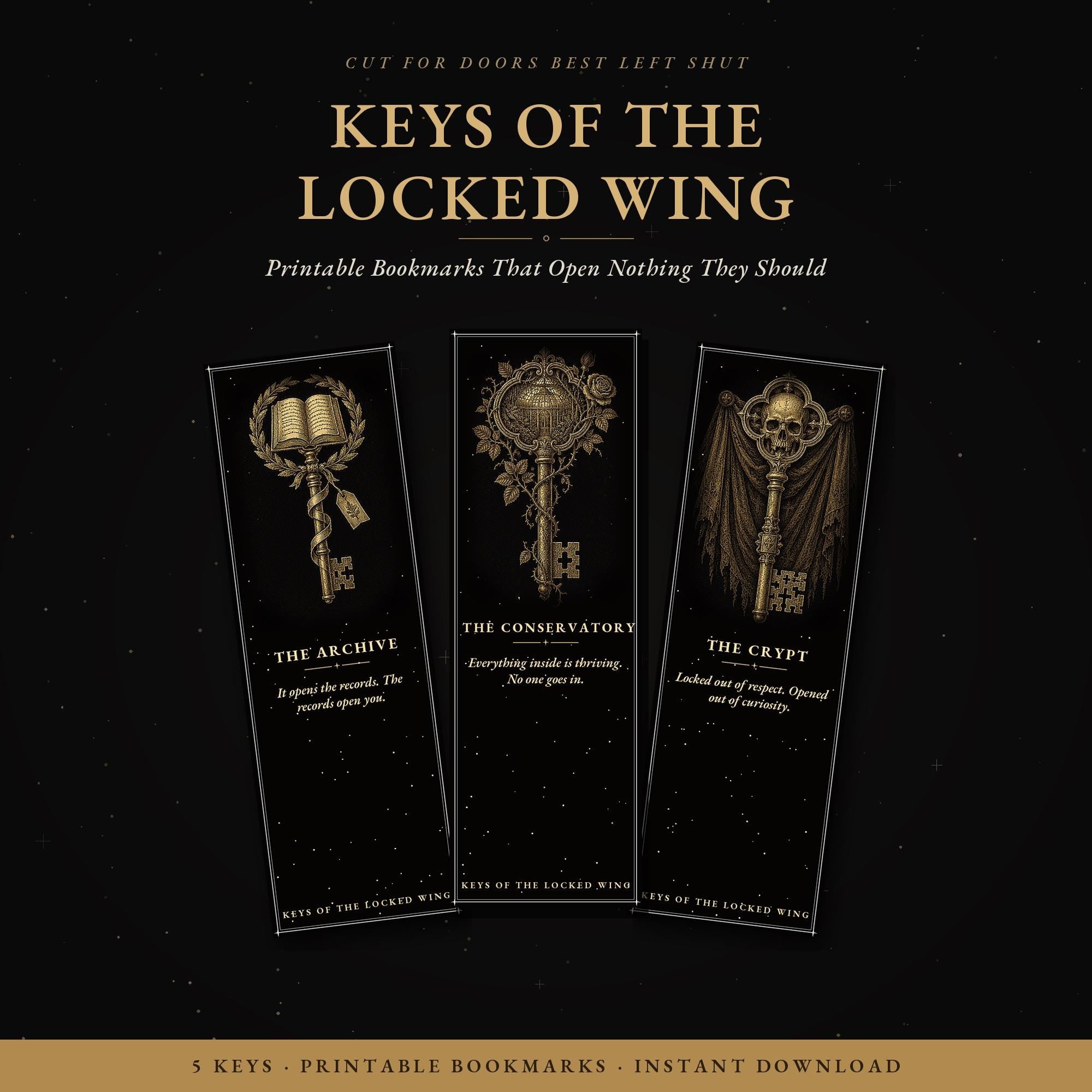 Keys of the Locked Wing Printable Bookmarks | Dark Academia Gothic Bookmark Set | Skeleton Key Digital Download