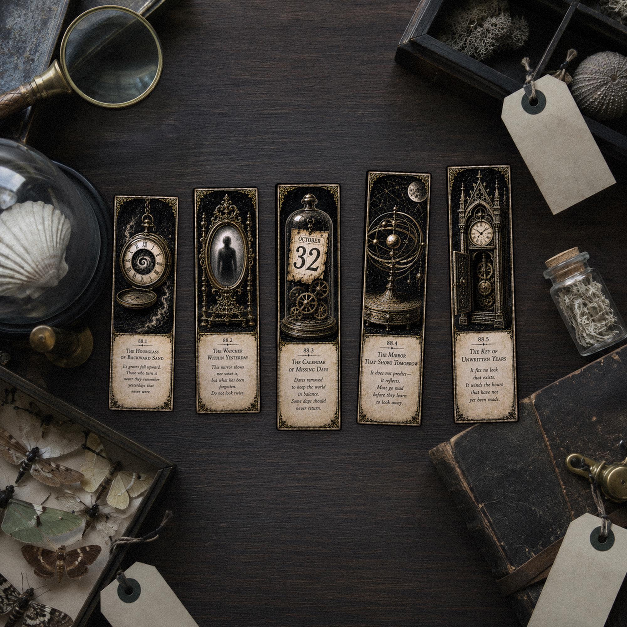 Chronological Anomalies Bookmark | Dark Academia Set of 5 | Standard or Magnetic | Gothic Cabinet of Curiosities