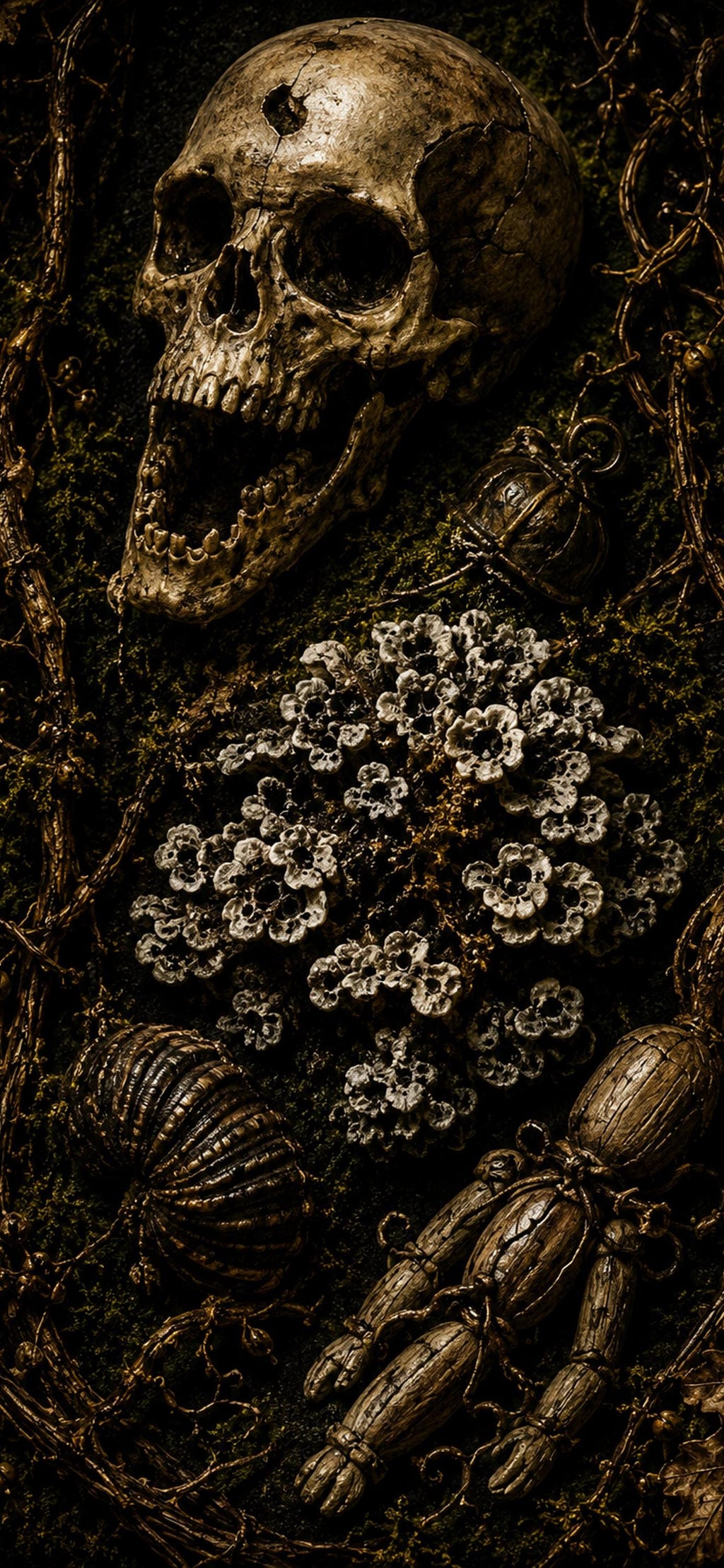 The Carrion Garden Phone Wallpaper, Dark Goblincore Lock Screen | Skull Moth Art | Beautiful Decay Digital Download Set