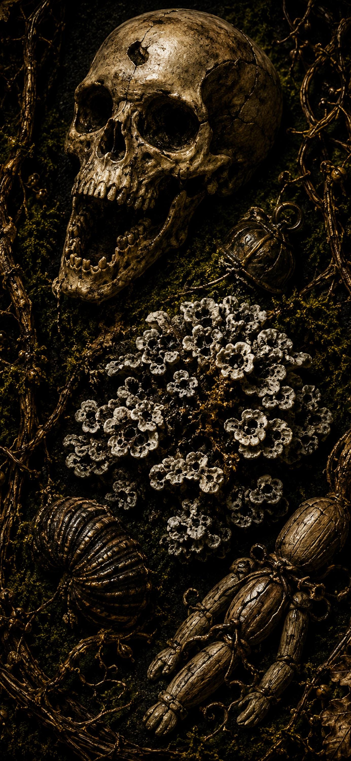 The Carrion Garden Phone Wallpaper, Dark Goblincore Lock Screen | Skull Moth Art | Beautiful Decay Digital Download Set