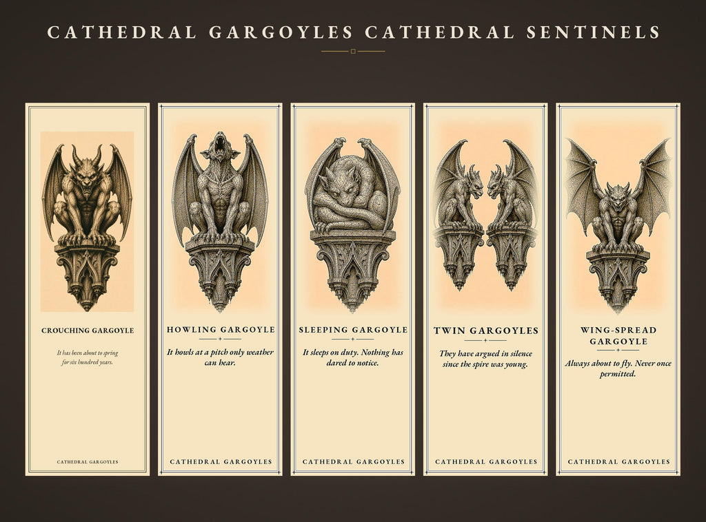 Cathedral Sentinels Printable Bookmarks | Dark Academia Art, Gargoyle Designs | Occult Stationery, Reader Gift