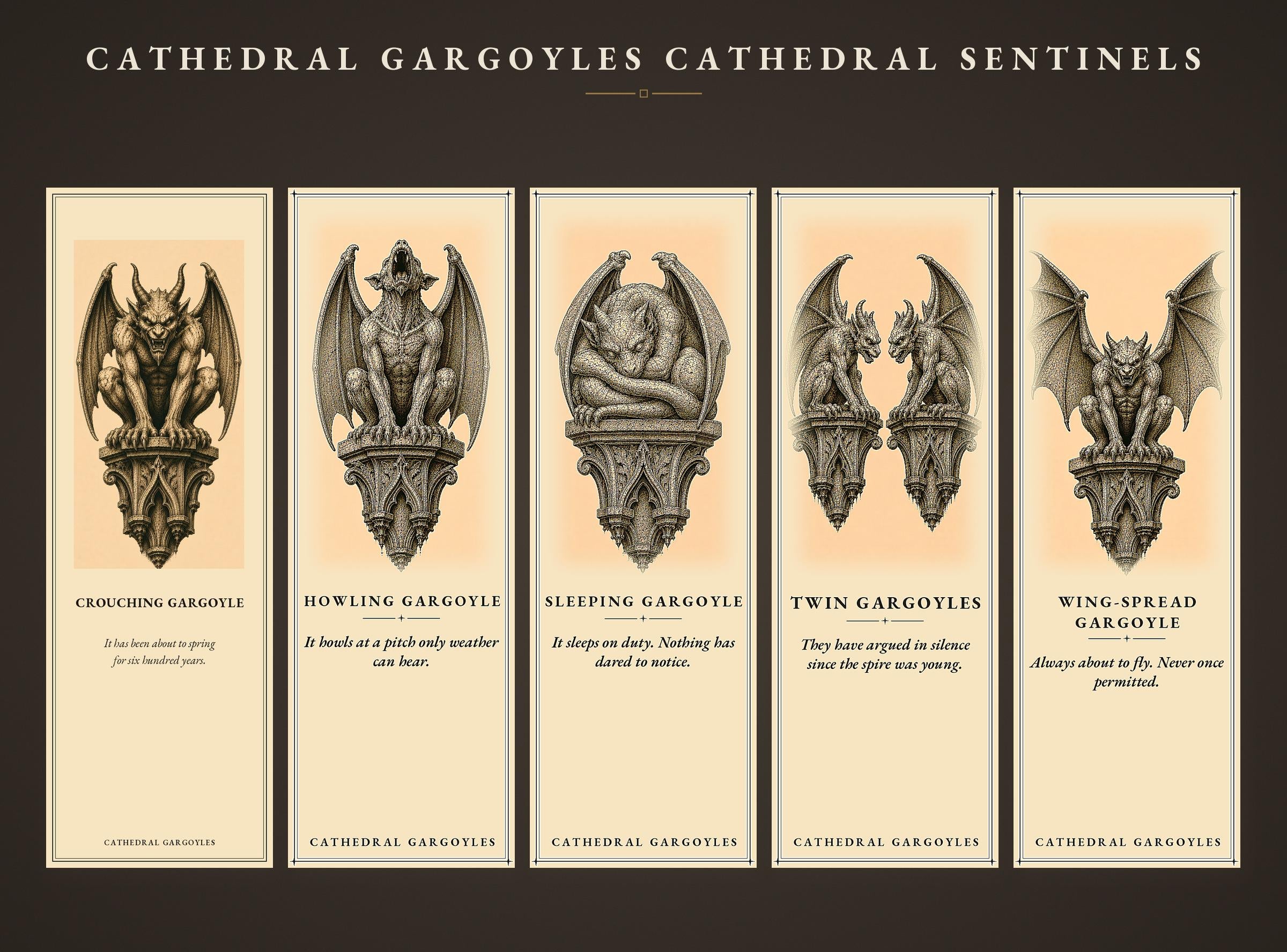Cathedral Sentinels Printable Bookmarks | Dark Academia Art, Gargoyle Designs | Occult Stationery, Reader Gift