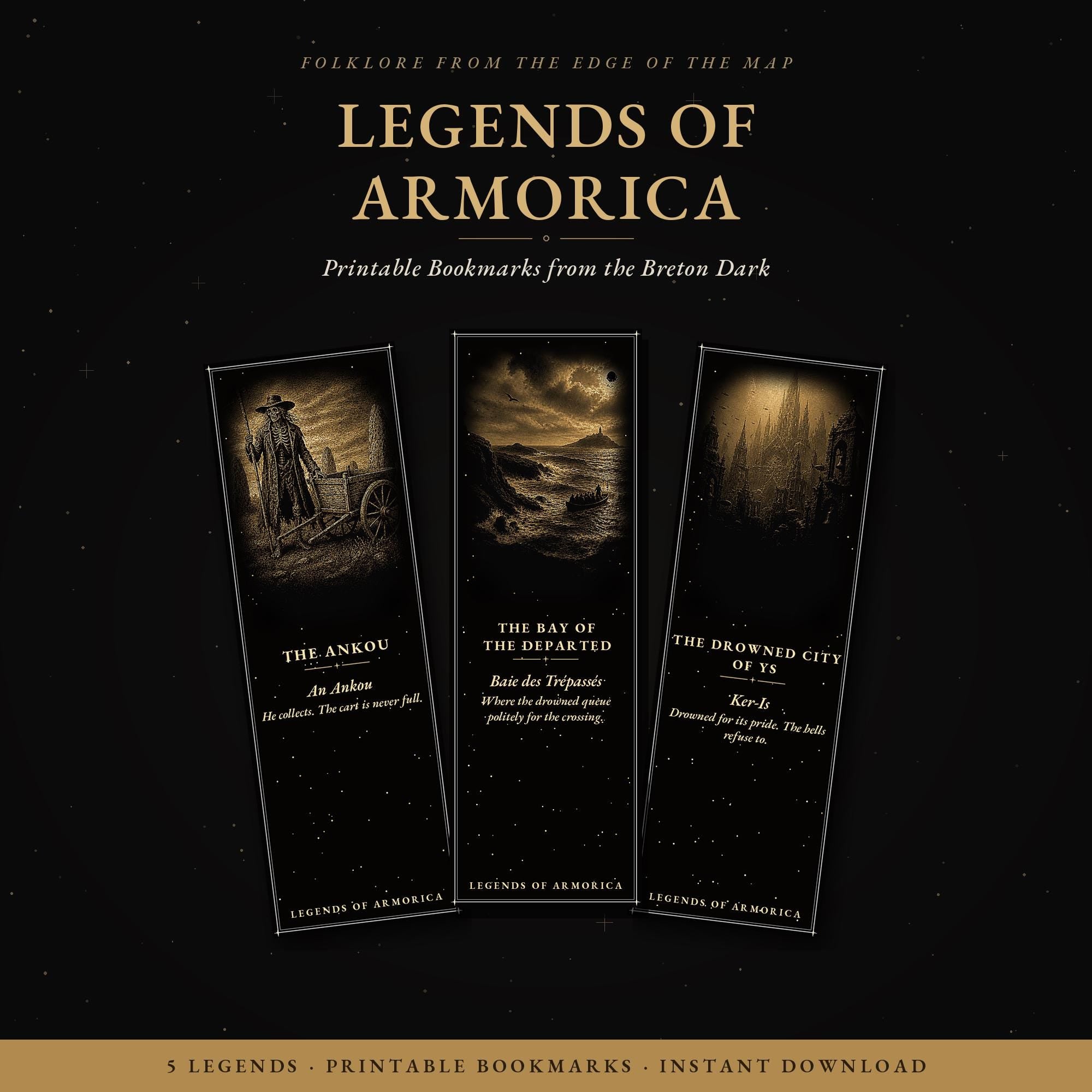 Legends of Armorica Printable Bookmarks | Dark Academia Gothic Bookmark Set | Breton Folklore Digital Download