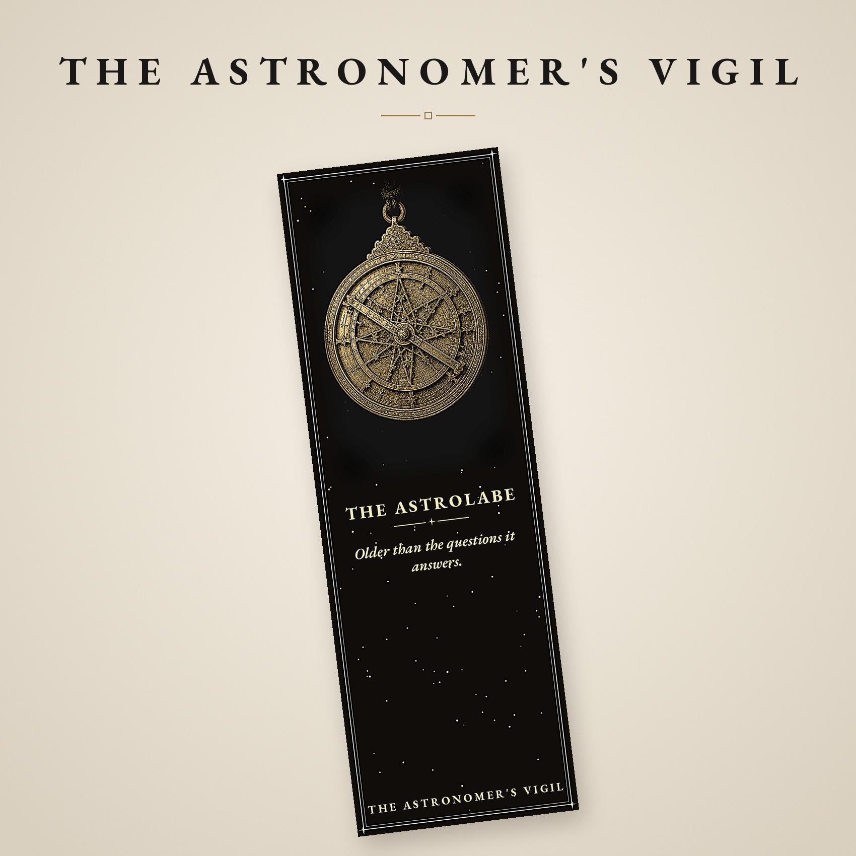 The Astronomer's Vigil Printable Bookmarks | Dark Academia Celestial Art | Gold On Black | Literary Gift | Digital Download