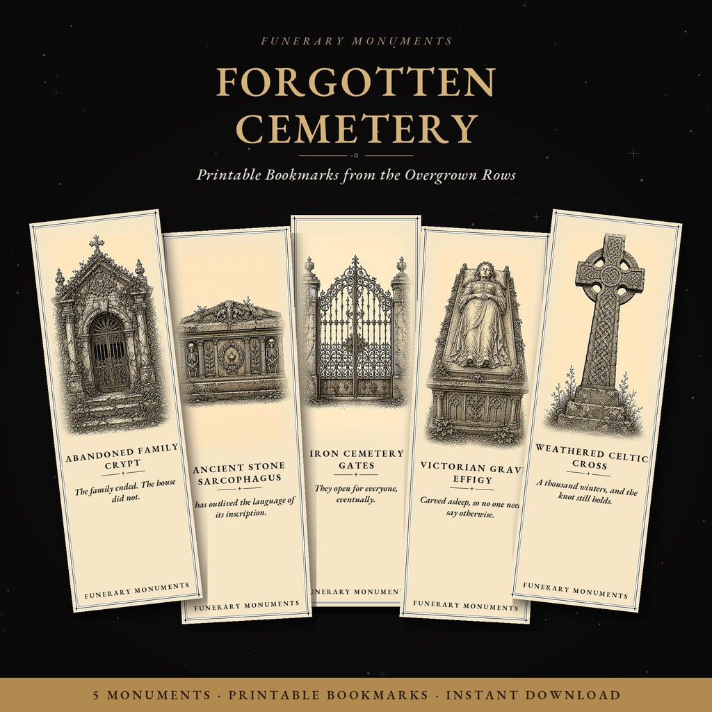 Funerary Monuments Printable Bookmarks | Dark Academia Gothic | Cemetery Reader Gift | Occult Stationery | Digital Download