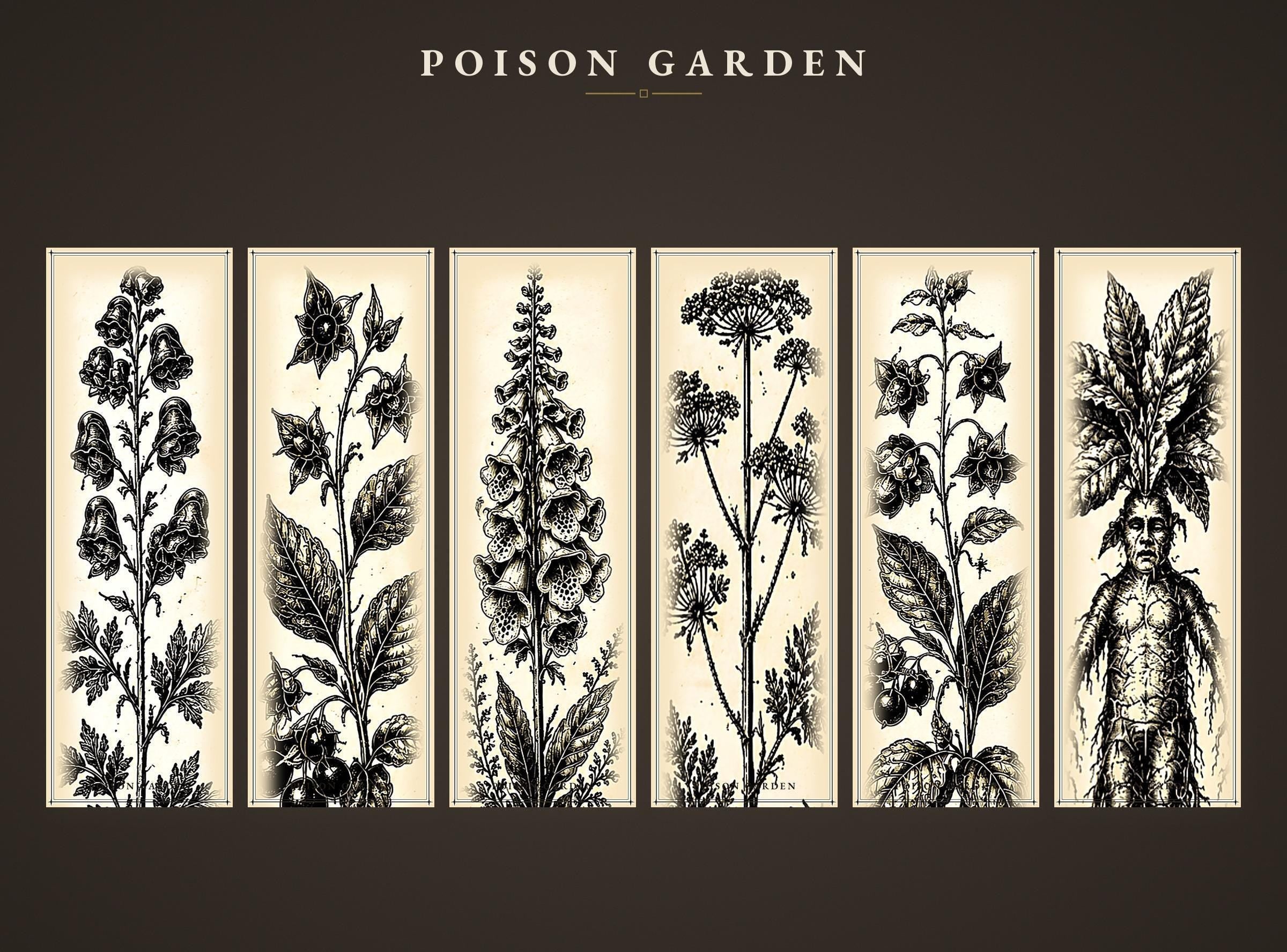 Poison Garden Bookmark, Dark Academia Botanical | Witchy Herbal Art | Magnetic Page Marker