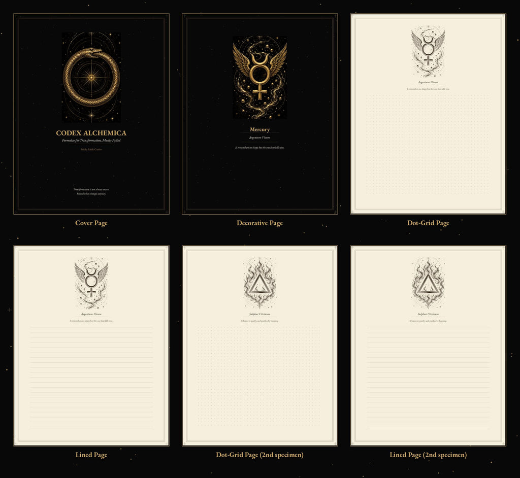 Codex Alchemica Printable Journal Pages | Dark Academia Dot Grid & Lined Paper | Alchemy Grimoire Notebook Inserts | Instant Download