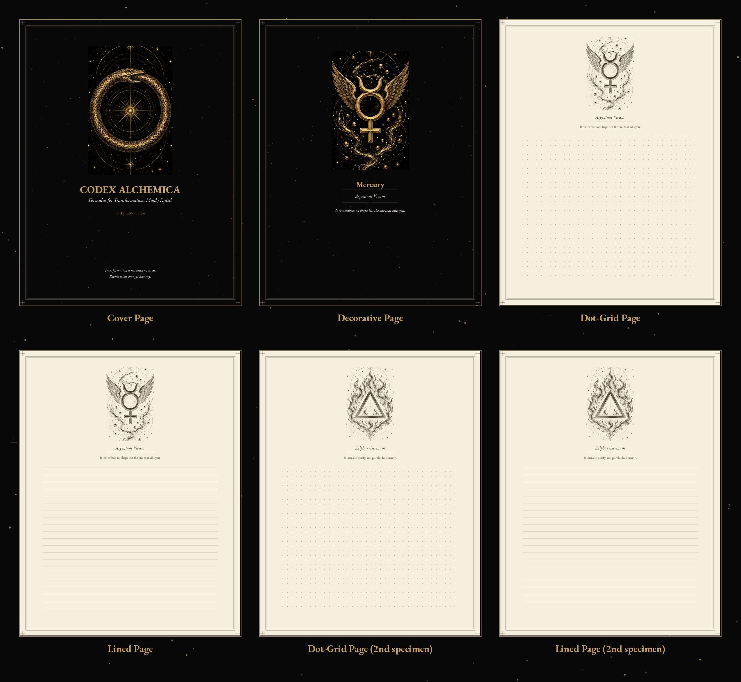 Codex Alchemica Printable Journal Pages | Dark Academia Dot Grid & Lined Paper | Alchemy Grimoire Notebook Inserts | Instant Download