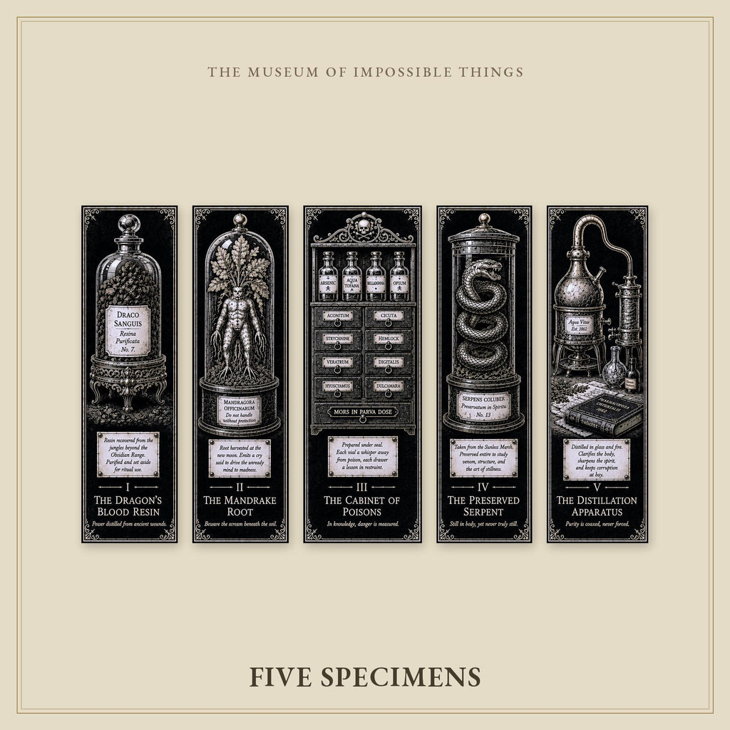 The Apothecary's Cabinet Bookmark | Dark Academia Set of 5 | Standard or Magnetic | Gothic Cabinet of Curiosities