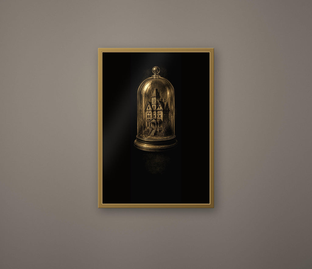 The Dreaming House Prints, Dark Academia Gothic Wall Art | Antique Gold Black Illustration | Digital Download | Moody Home Decor