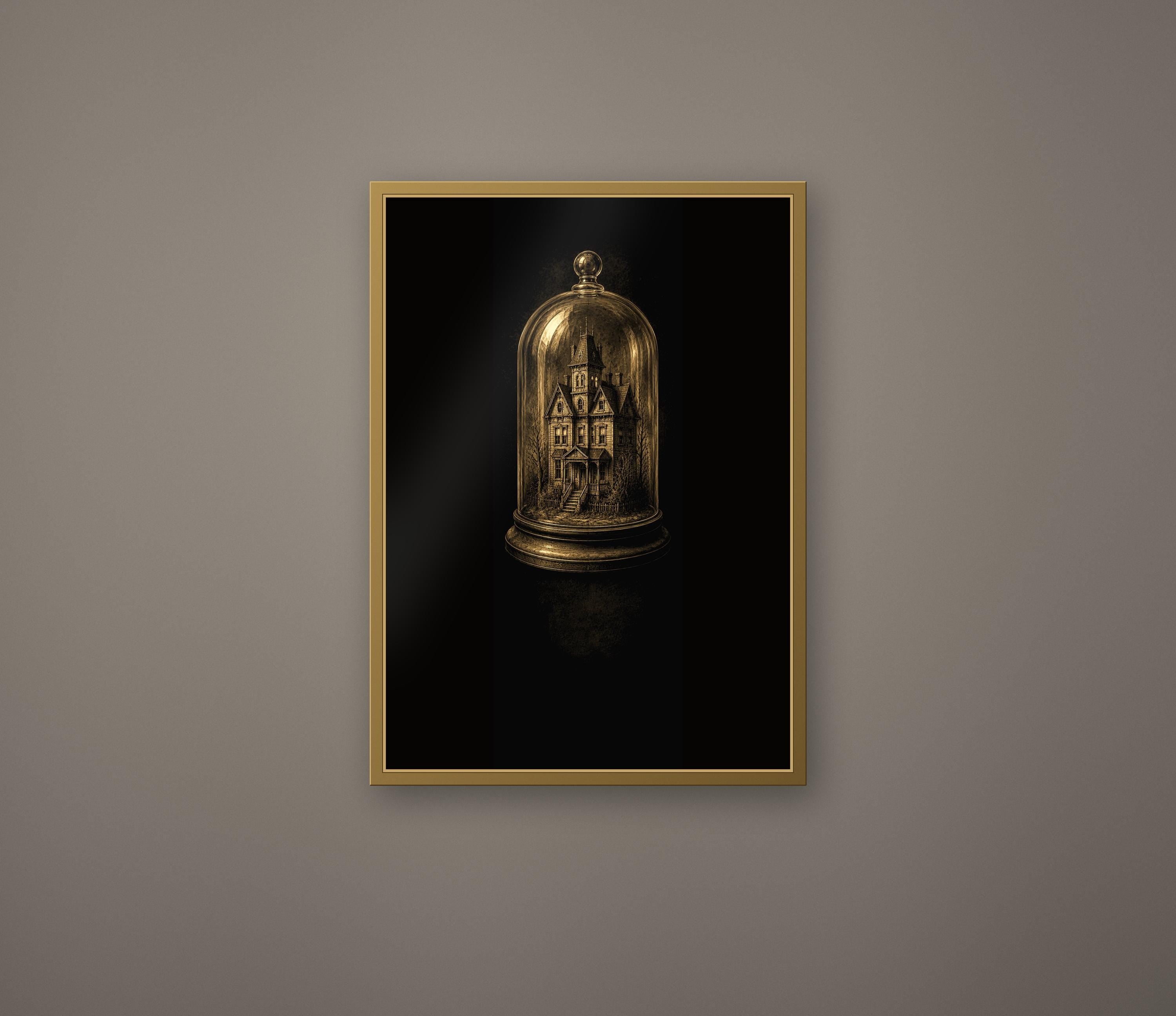 The Dreaming House Prints, Dark Academia Gothic Wall Art | Antique Gold Black Illustration | Digital Download | Moody Home Decor