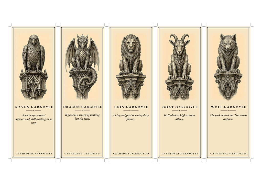 Cathedral Gargoyles The Watchers Printable Bookmarks | Dark Academia Gothic Bookmark Set | Digital Download Print & Cut