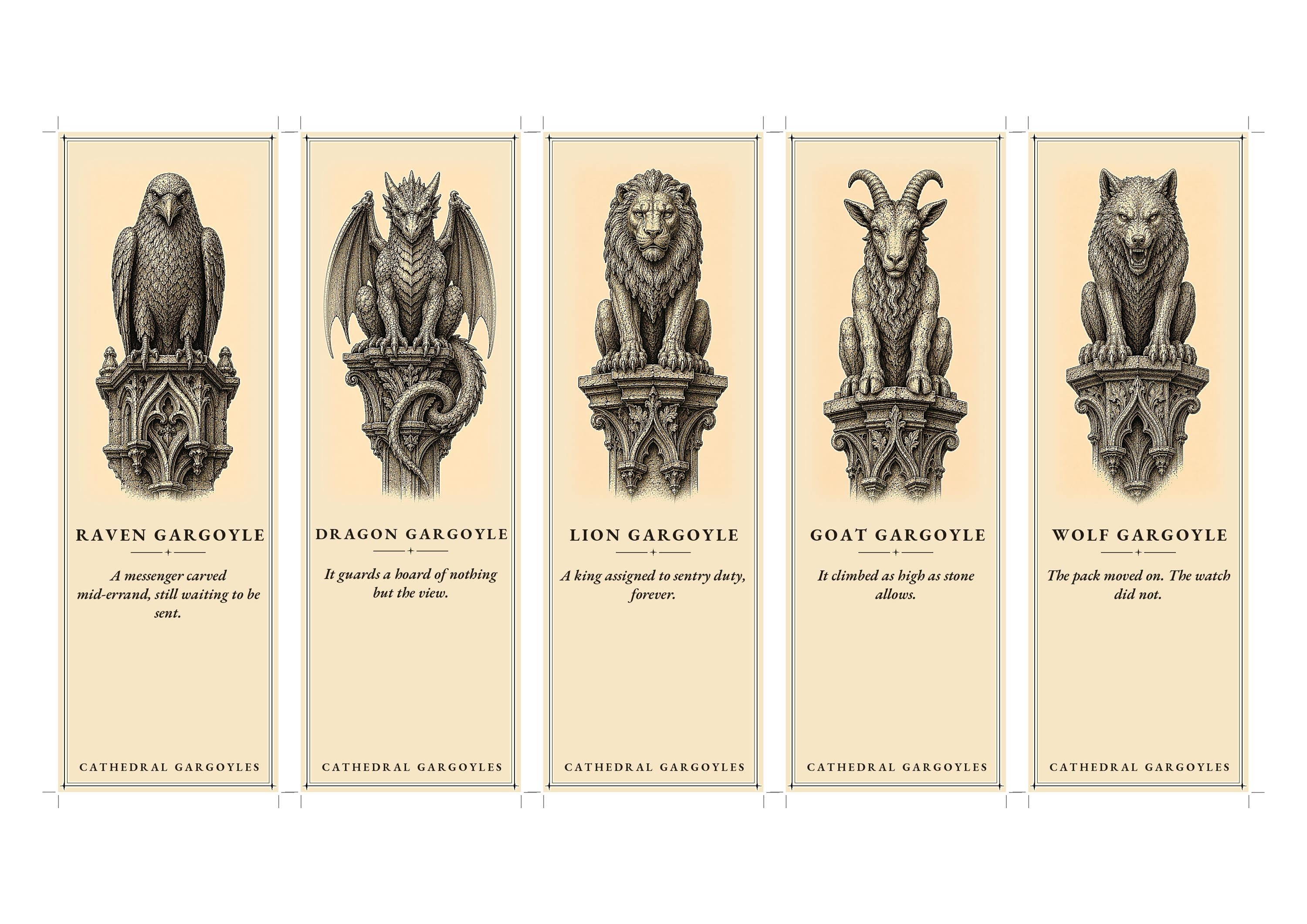 Cathedral Gargoyles The Watchers Printable Bookmarks | Dark Academia Gothic Bookmark Set | Digital Download Print & Cut