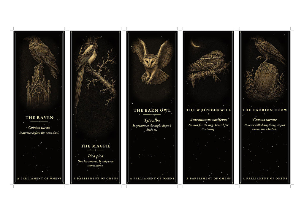 A Parliament of Omens Printable Bookmarks | Dark Academia Gothic Bookmark Set | Raven Crow Owl Digital Download