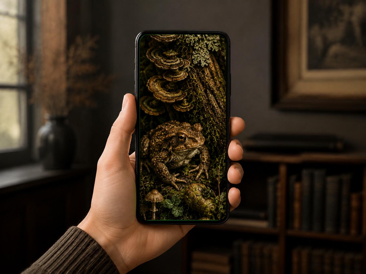 Moss & Mushroom Study Phone Wallpaper | Goblincore Lock Screen | Forest Floor Design, Cottagecore Nature Lover Gift