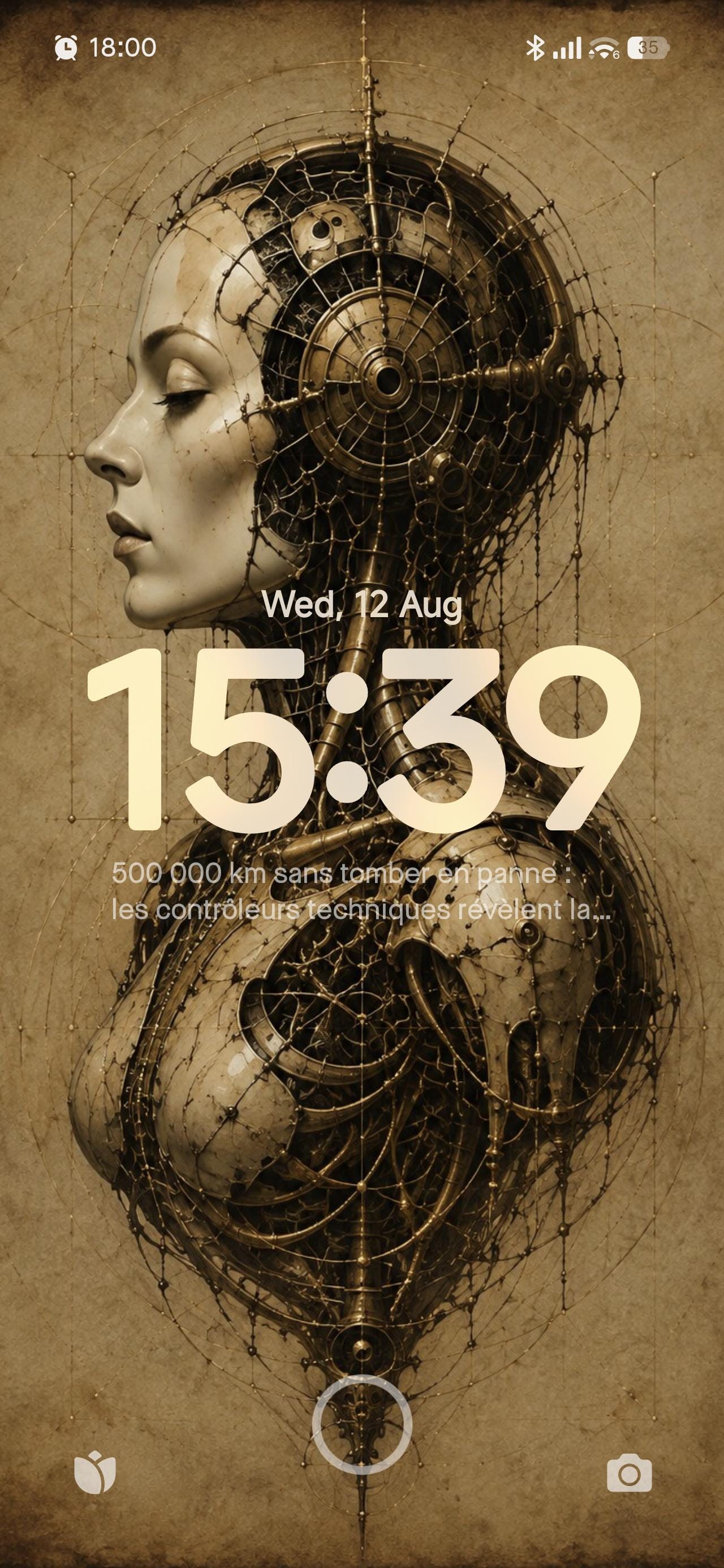 Cyborg Woman Profile VI, Biomechanical Surreal Phone Wallpaper | Brass Bone Machinery | iPhone Lock Screen, Digital Download
