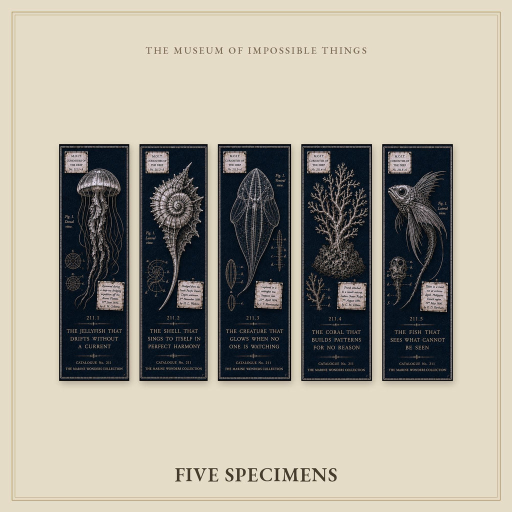 Marine Wonders Bookmark | Dark Academia Set of 5 | Standard or Magnetic | Gothic Cabinet of Curiosities