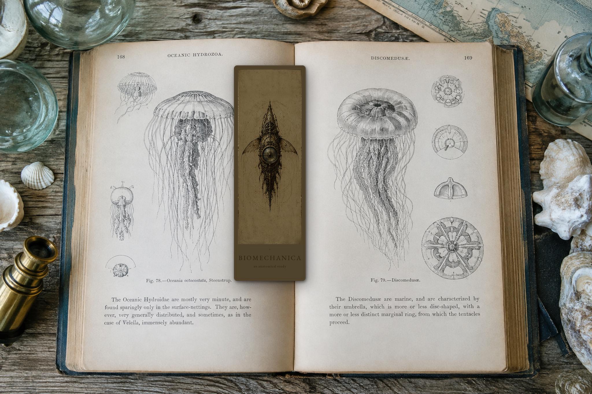 Creatures of the Deep Biomechanical Bookmark | Dark Academia Anatomical Art | Gothic Page Marker, Goth Aesthetic Reading Gift