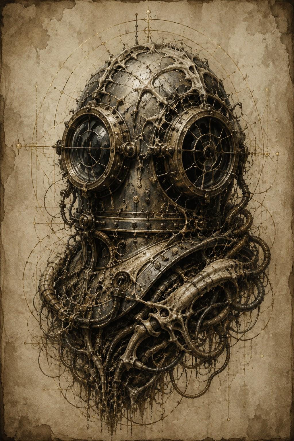 Divers Helmet, Biomechanical Surreal Art | Dark Academia | Gothic Phone Wallpaper | Instant Download