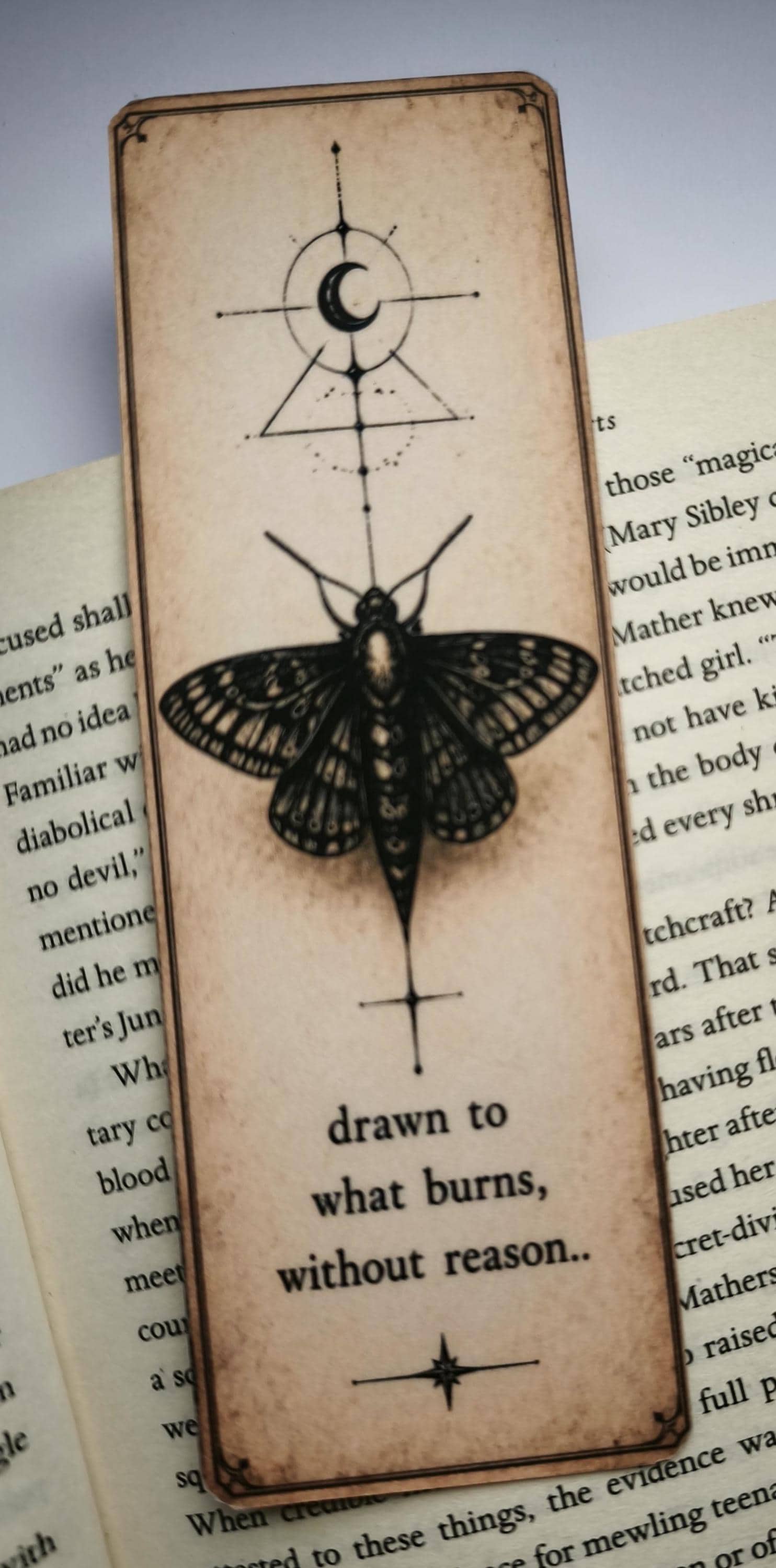 Death Moth Bookmark | Gothic Bookmark | Dark Academia Reading Accessory | Witchy Book Lover Gift | Vintage Lunar Art