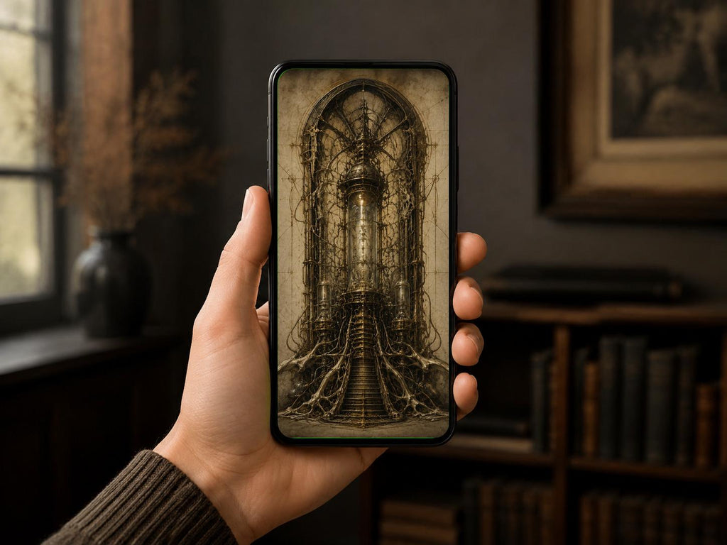 Electrical Mechanism II, Biomechanical Phone Wallpaper | Dark Academia Lock Screen | Gothic Sci-Fi Surreal | Instant Digital Download