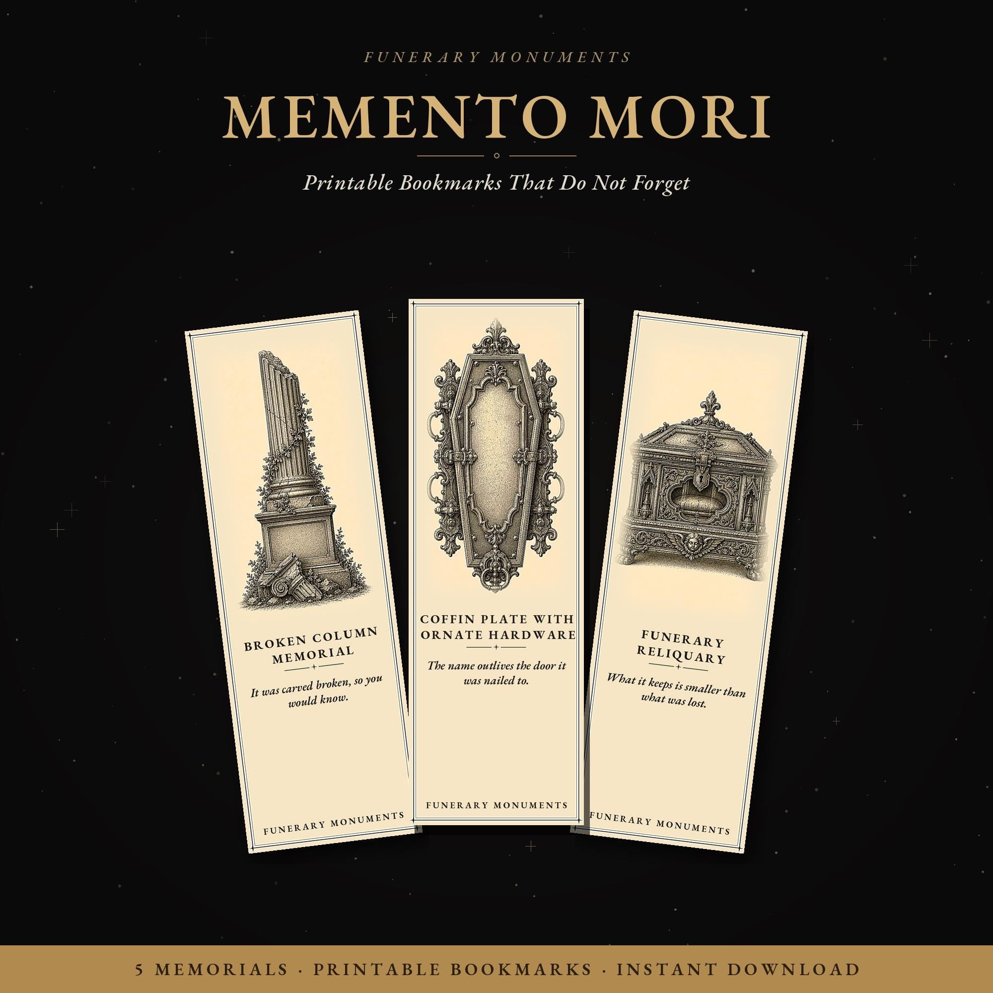 Funerary Monuments Memento Mori Memorials Bookmark | Dark Academia Memento Mori Bookmark | Standard or Magnetic Page Marker