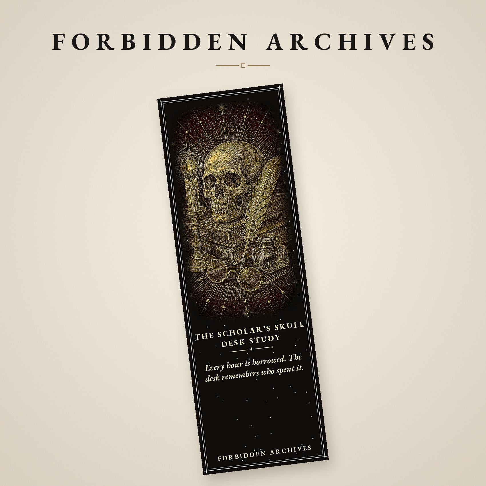 Forbidden Archives Printable Bookmarks, Dark Academia Gothic | Occult Library Designs | Instant Digital Download | Scholars Skull