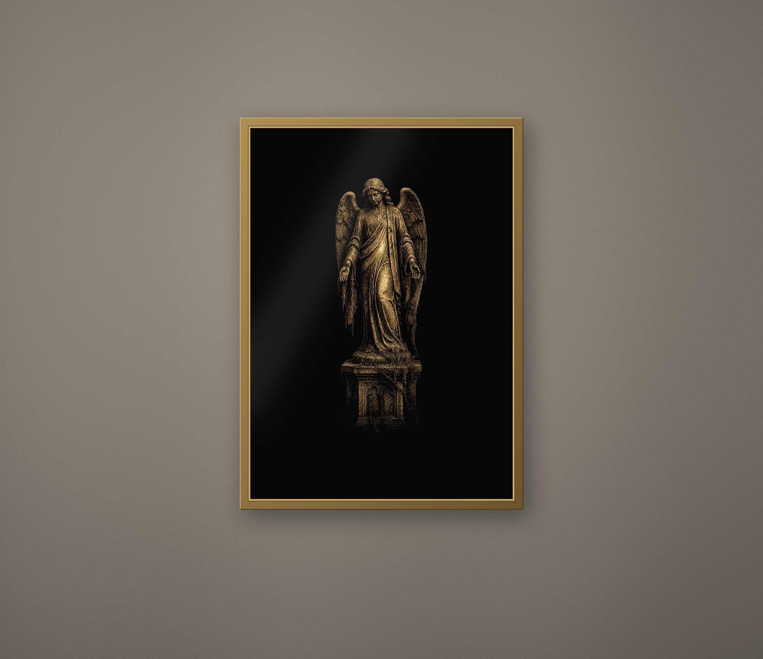 Submerged Chapel, Dark Academia Gothic Angel Prints | Antique Gold Altar Wall Art | Digital Download