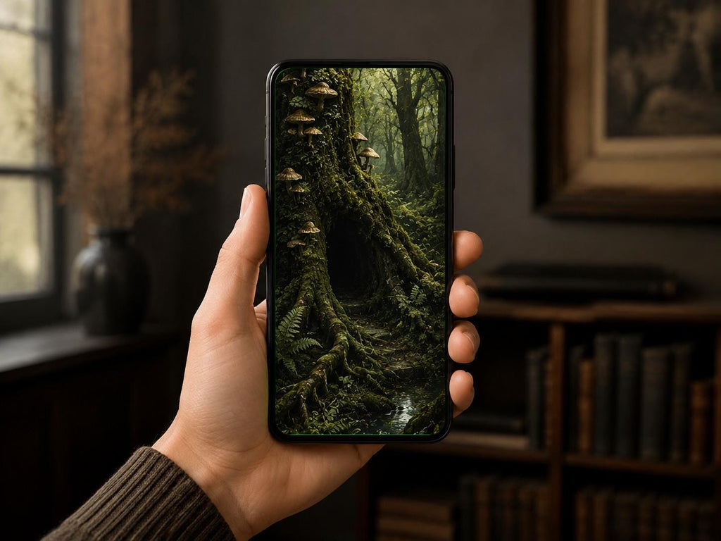 Forgotten Forest Phone Wallpaper Bundle, Goblincore Lock Screen | Moody Woodland Art | Digital Download
