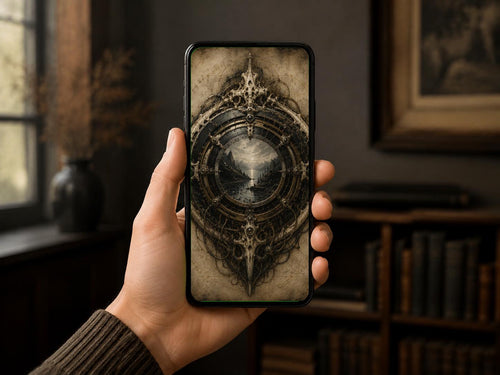 Biomechanical Mirror Picture Frame, Dark Academia Wallpaper | Gothic Sci-Fi Lock Screen, Bone Machinery, Instant Download
