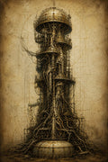 Domed Tower, Biomechanical Phone Wallpaper | Dark Academia Lock Screen | Gothic Sci-Fi Digital Art | Instant Download