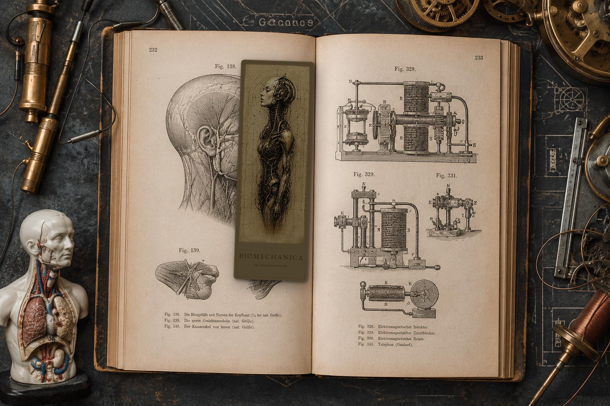 Cyborg Women Biomechanical Bookmark | Dark Academia Gothic | Magnetic Page Marker, Anatomical Sci-Fi Art