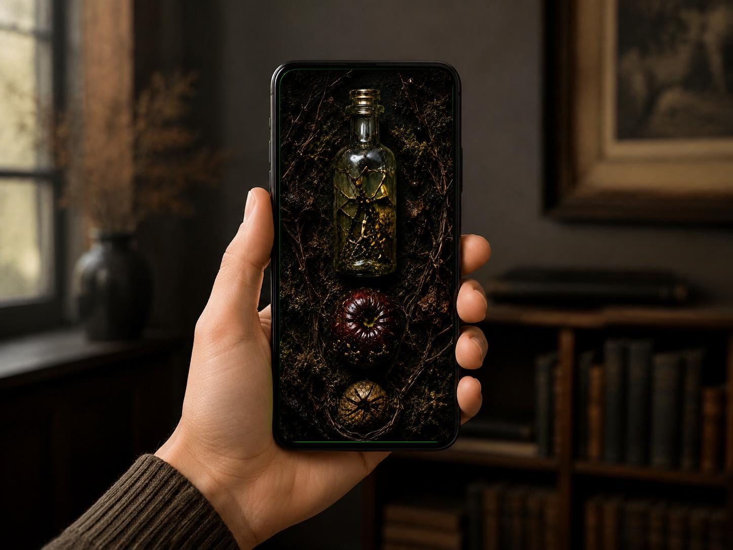 Dark Goblincore Skull Mushroom Lock Screen | Moody Forest Phone Wallpaper (Digital Download)