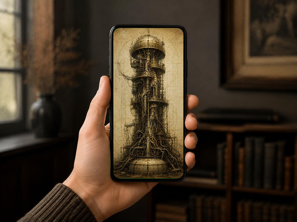 Domed Tower, Biomechanical Phone Wallpaper | Dark Academia Lock Screen | Gothic Sci-Fi Digital Art | Instant Download