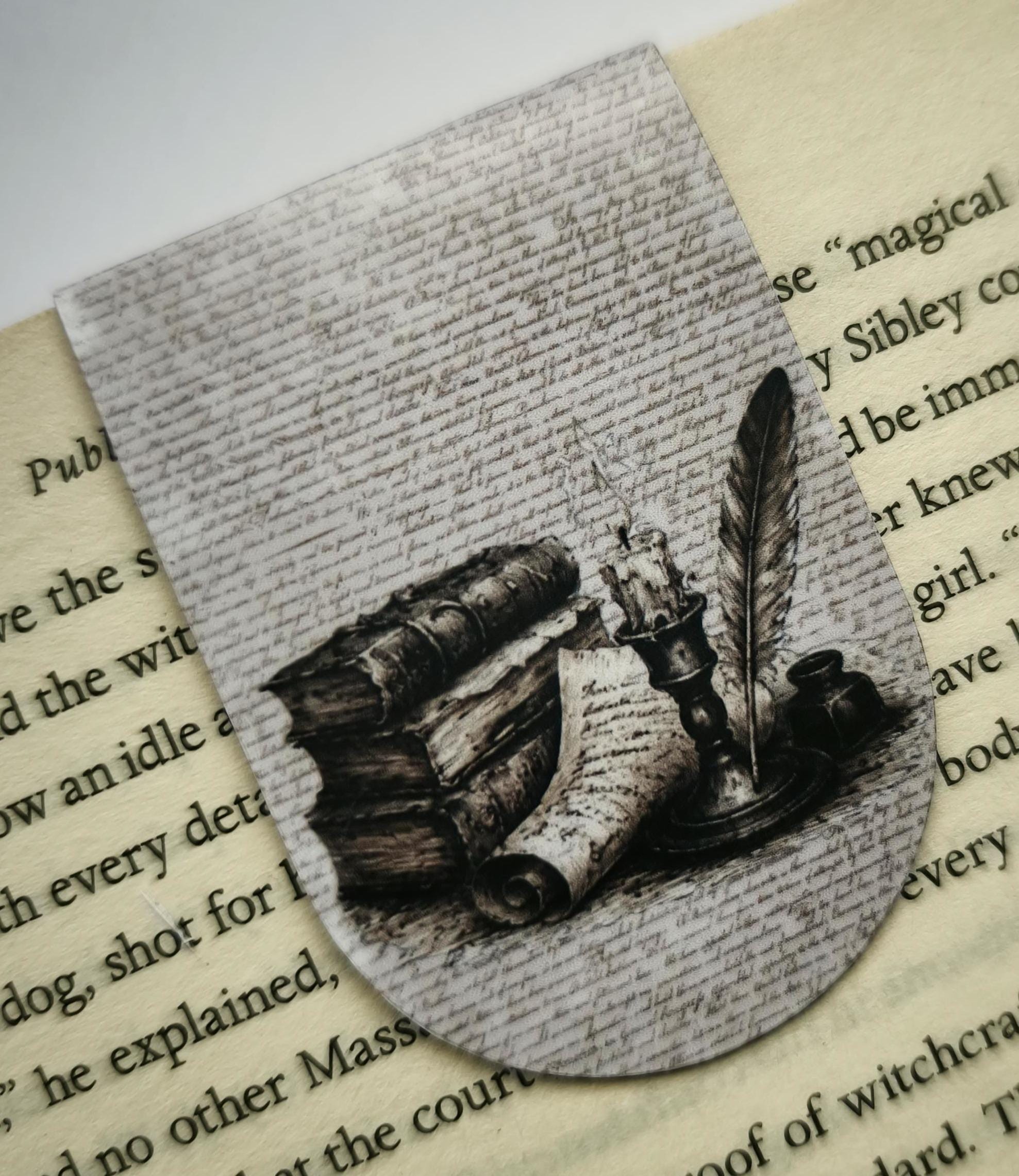 Vintage Writing Desk Magnetic Page Marker | Dark Academia Still Life | Quill & Candle Bookmark | Literary Gift