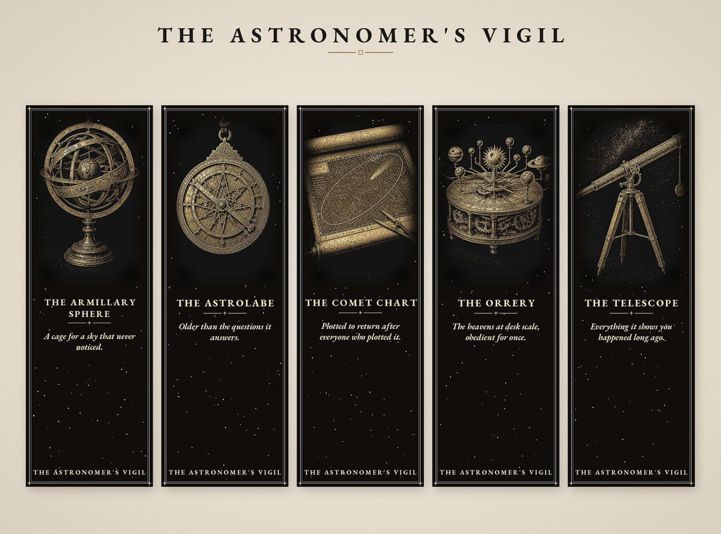 The Astronomer's Vigil Bookmark, Gold Celestial Illustration | Dark Academia | Magnetic Page Marker | Astronomy Gift