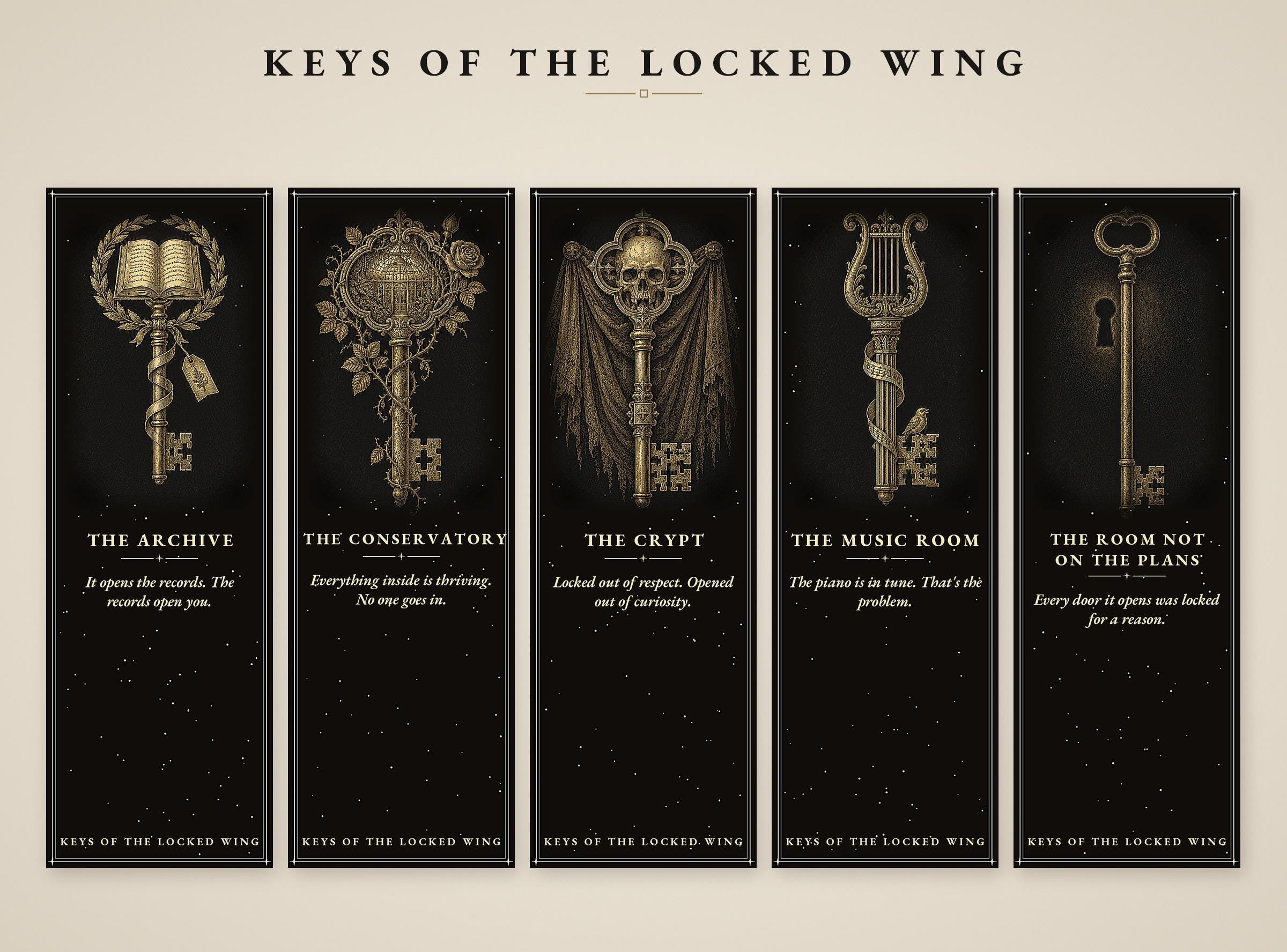 Keys of the Locked Wing Printable Bookmarks | Dark Academia Gothic | Skeleton Key Design | Occult Reader Gift | Digital Download