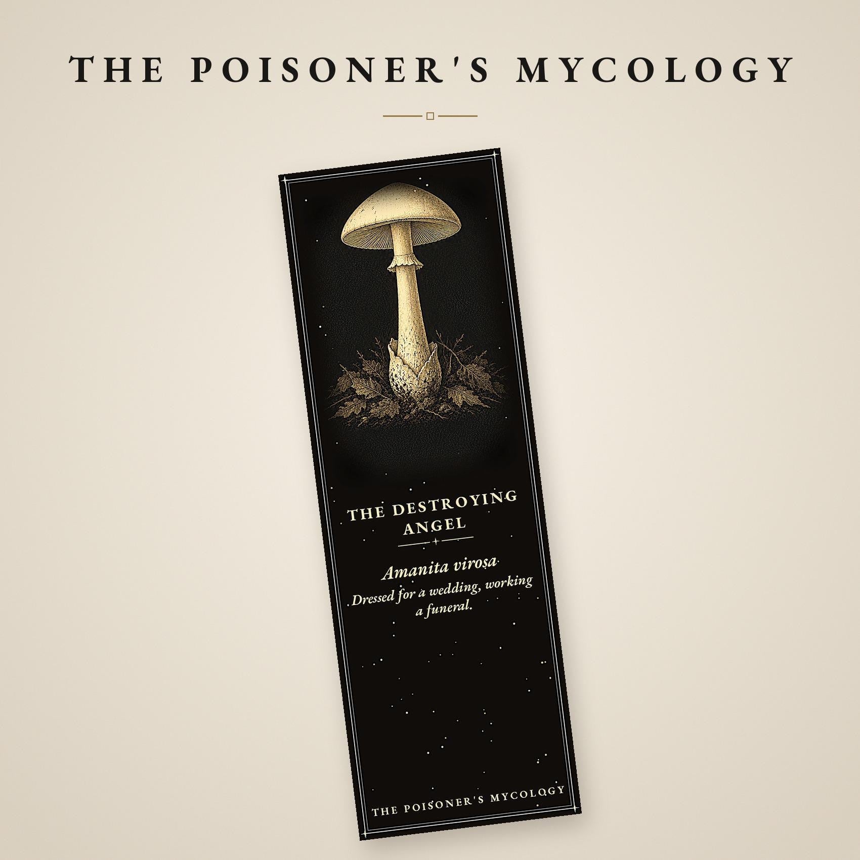 The Poisoner's Mycology Bookmark, Dark Academia Fungi | Gold Illustration | Magnetic Or Standard Page Marker
