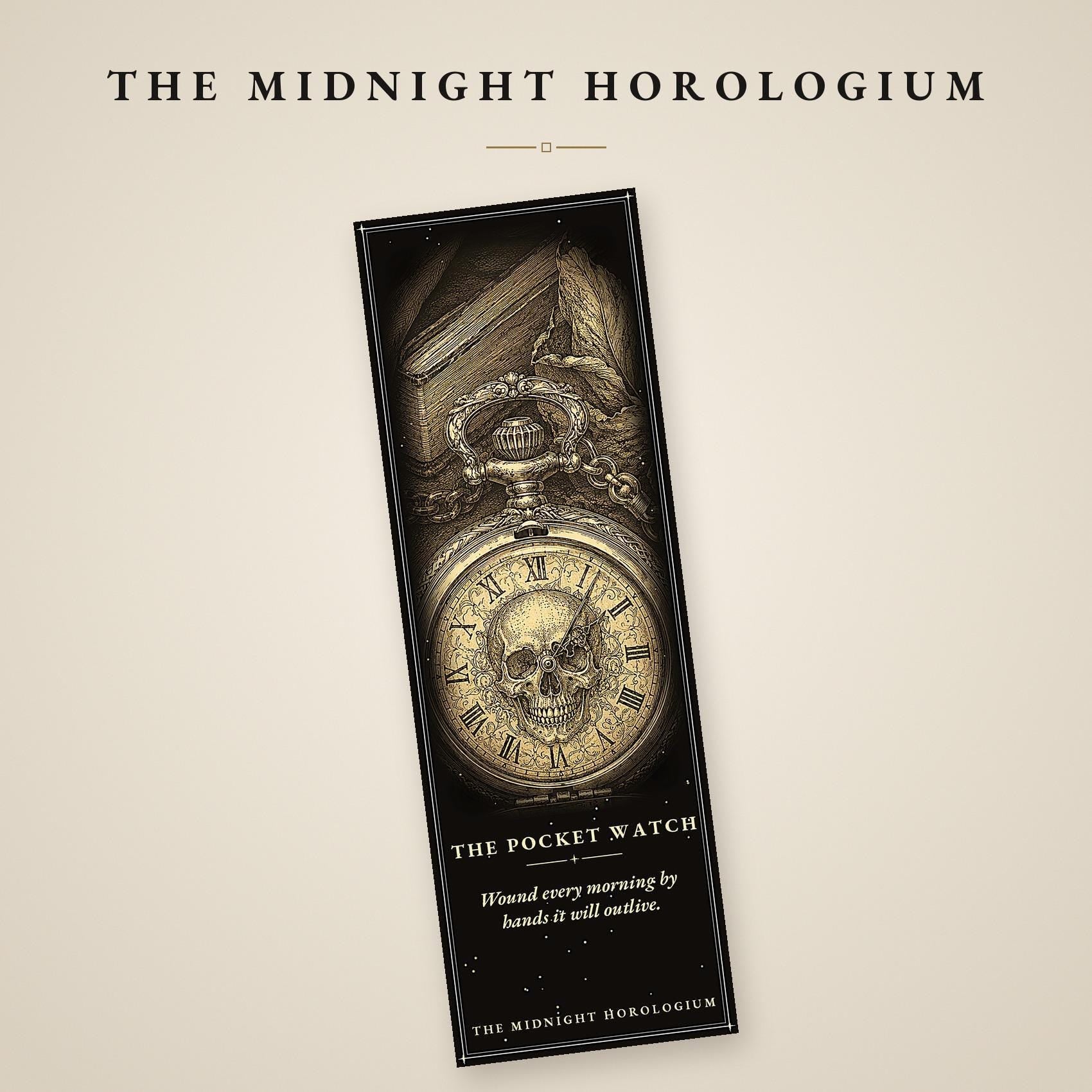 The Midnight Horologium Bookmark, Memento Mori Dark Academia | Gold On Black | Magnetic & Standard Page Marker