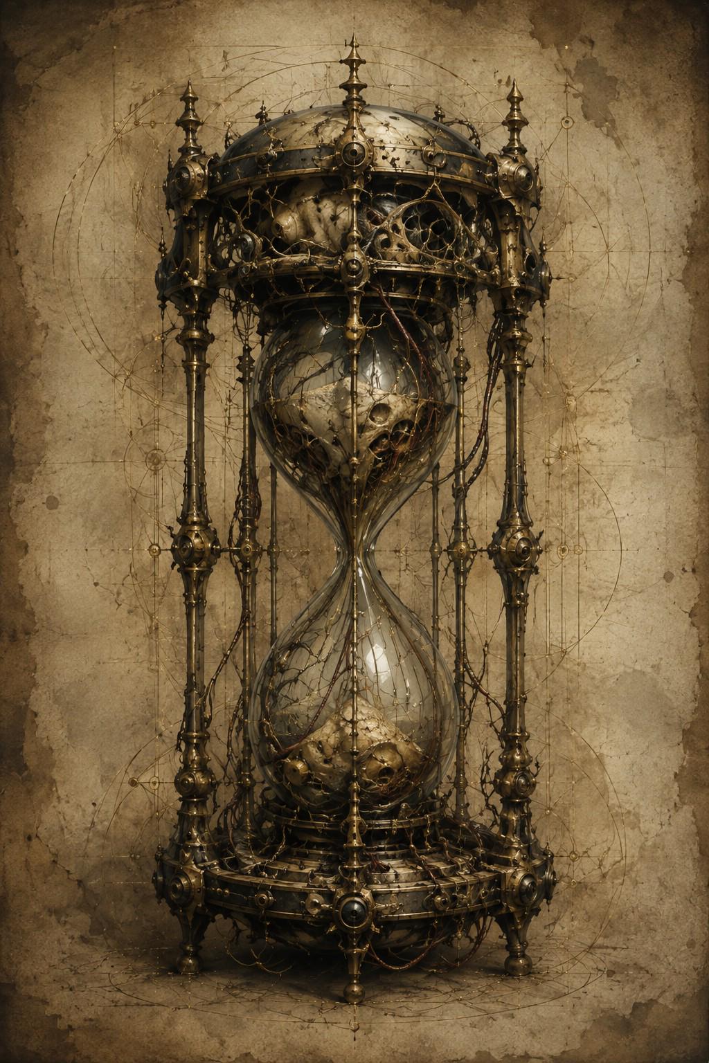 Hourglass II Biomechanical Wallpaper | Dark Academia Lock Screen | Surreal Anatomy | Gothic Brass Machinery Art