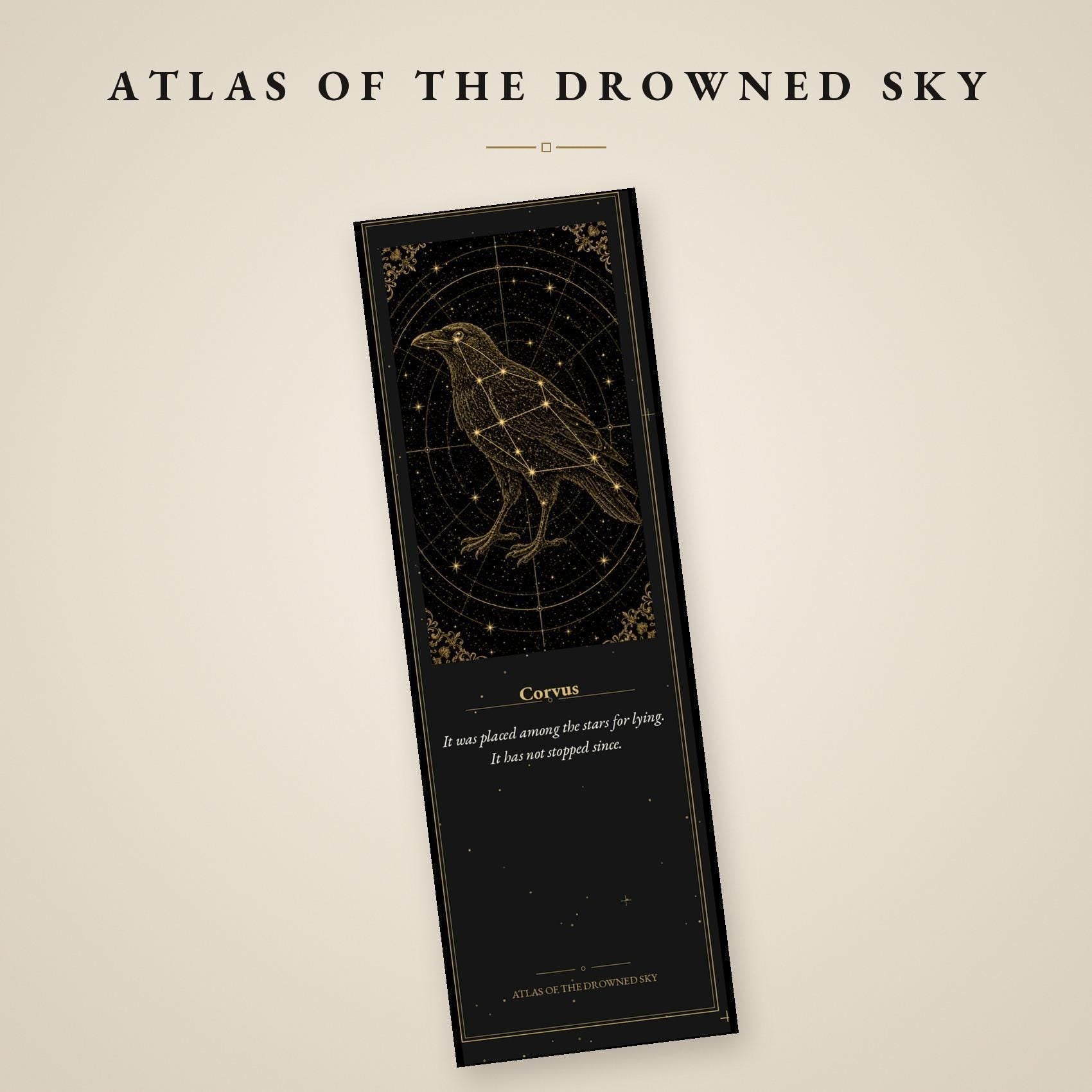 Atlas of the Drowned Sky Bookmark, Dark Academia | Gold Constellation Art | Celestial Page Marker, Handmade
