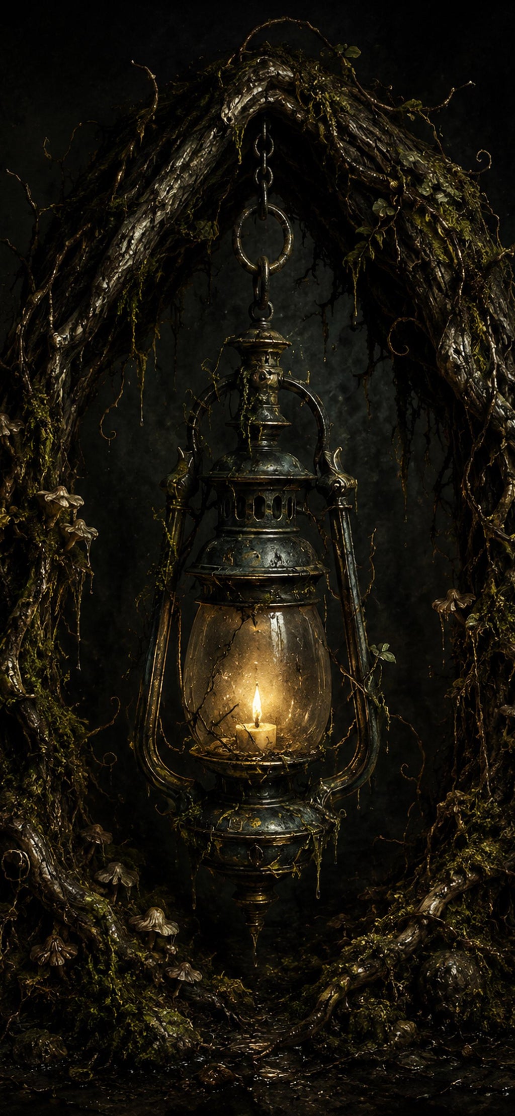 The Drowned Path Phone Wallpaper | Dark Goblincore Lock Screen, Swamp Lanterns | Fantasy Digital Download Set