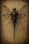Dragonfly II, Biomechanical Phone Wallpaper | Dark Academia Lock Screen | Living Anatomy Art | Warm Gold Surreal Digital Download